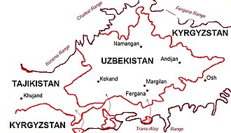 Fargʻona vodiysi xaritada