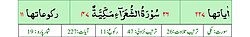 Qurʼon nusxalaridan biridagi Shuaro surasi sarlavhasi. Yuqorida oʻngdan: 1. Oyati 227, 2. Markazda qizil rangda sura tartib raqami 26, qora rangda - Shuaro surasi va Makkiy, qizil rangda nozil boʻlgan tartibi - 47, 3. Rukuʼsi soni - 11; Pastda oʻngdan: 1. Sura:Makkiy, 2. Tilovat tartibi:26, 3. Nozil boʻlish tartibi:47, 4. Rukuʼsi:11, 5. Oyati:227, 6. Porasi (Juzi):19 deb koʻrsatilgan.